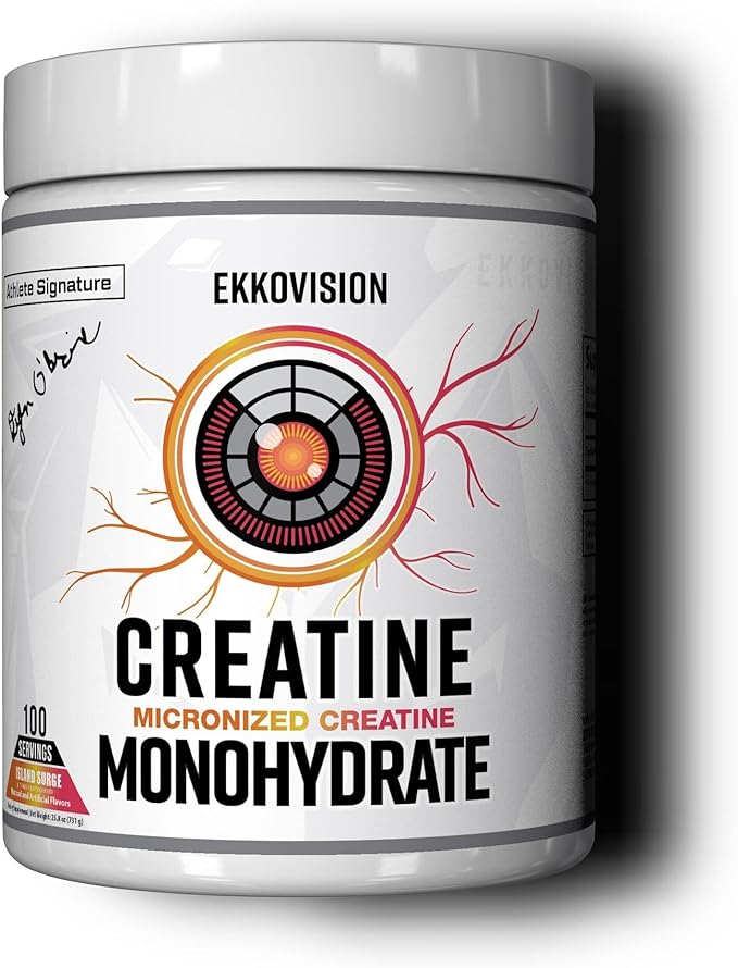 Ekkovision Creatine Monohydrate Powder, Micronized, Island Surge, Pre Workout & Post Workout Supplement for Men & Women, Energy Support, Easy to Mix in Shakes, Smoothies & Beverages, 100 Servings