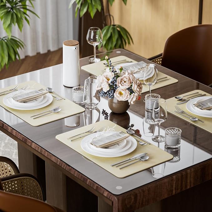 Aofmee Faux Leather Placemats Set of 6 - Waterproof - Wipeable - Washable - Heat Resistant - Anti Slip Stain Resistant Kitchen Dining Table Place Mats, Suitable for Indoor & Outdoor Use, Easy to Clean