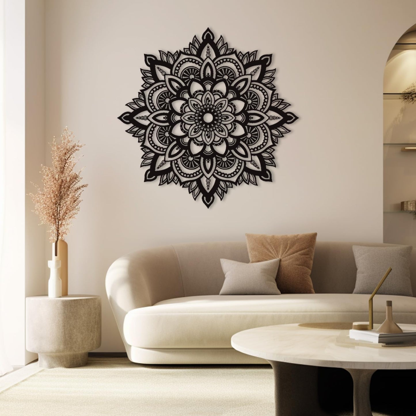 Mandala Metal Wall Art - Boho Wall Decor, Flower Metal Decorations for Bedroom, Unique Home Decor & Housewarming Gift (White, 24 x 24 inch / 60 x 60 cm)