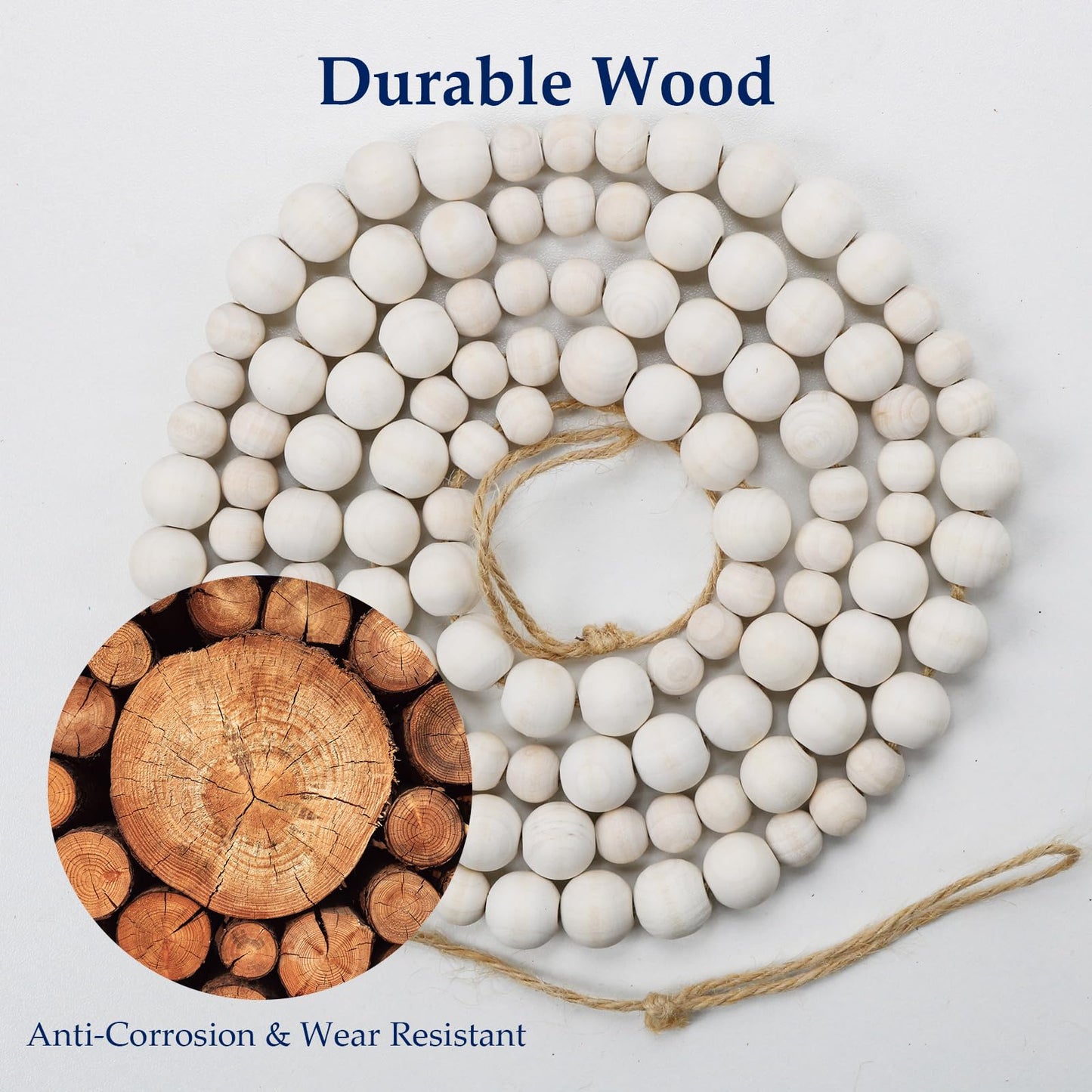 Hanging Photo Display Wall Decor with 45 Wood Clips, YuanDe 67 Inches Boho Wooden Bead Garland Collage Picture Frame Photos String DIY, Photo Hanger for Bedroom Office Dorm Room Decor Gifts(3PCS)
