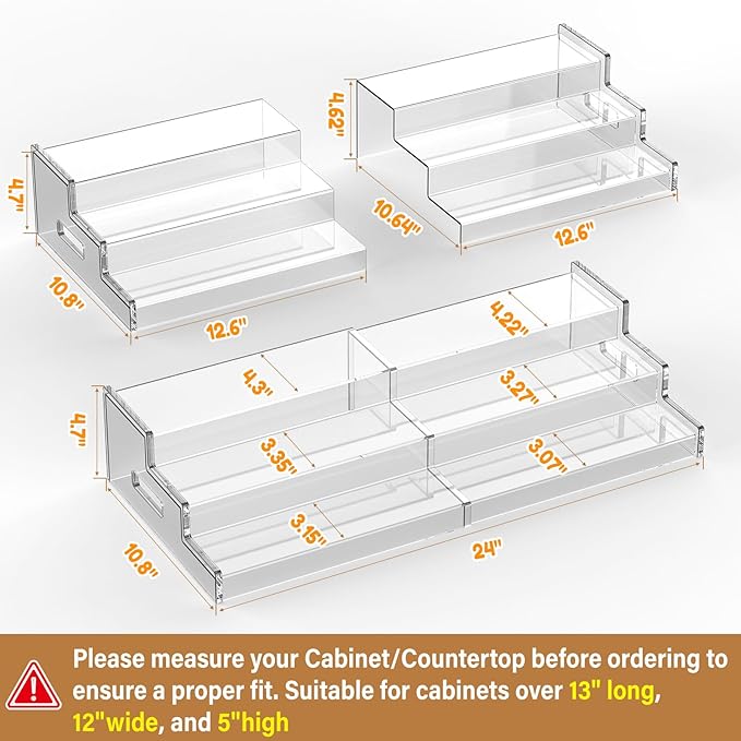 Yecuip Expandable Can Rack Organizer for Pantry, 3-Tier Adjustable Can Storage Holder, Holds Up to 24 Cans, Acrylic Canned Food Organizer for Pantry, Cabinet, Countertop, Kitchen
