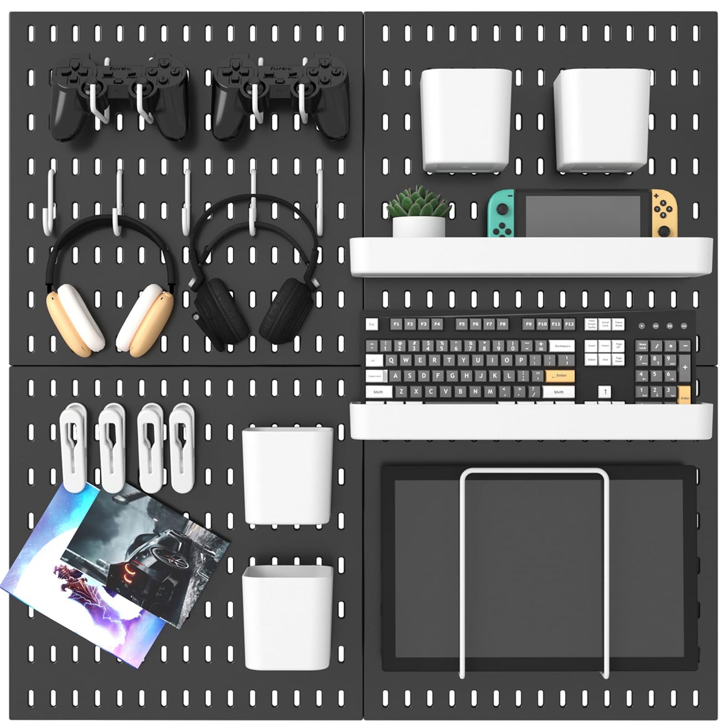 MULSAME Pegboard Combination Kit, 25.2" x 25.2" Wall Mounted Storage Set with 4 Pegboards & 20 Accessories Hanging, Peg Boards Organizer