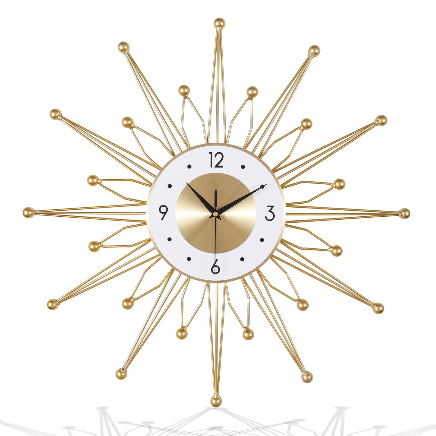 Lafocuse Silent 23 Inch Metal Large Gold Wall Clock for Home Decor, Mid Century Wall Clocks Battery Operated, Art Deco Starburst Wall Clocks for Living Room Kitchen Office