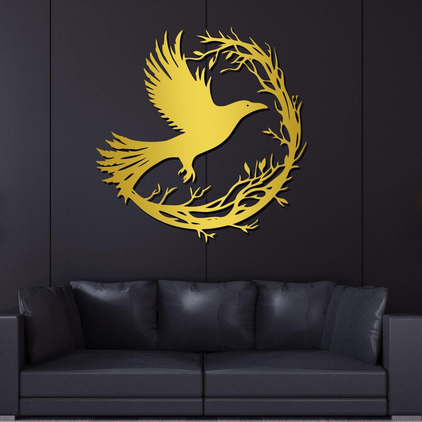ENJOYOO Crow Wall Decor, Metal Crow Silhouette, Birds on A Branch Wall Decor, Bird Wall Art, Metal Bird Silhouette Tree Art for Living room, Outdoor (Black, 19×18in/47×46cm, metal wall art)