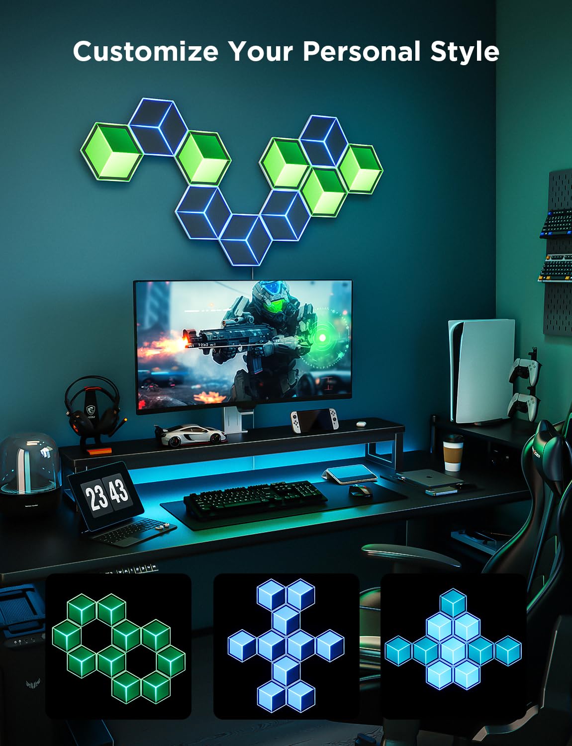 Govee Glide Hexagon Light Panels Ultra, RGBIC 3D Wall Lights with DIY Program, 60 Scenes and 129 Lamp Beads, Upgraded Gaming Light for Gaming Room, Compatible with Alexa, 10 Pack Meteor Gray