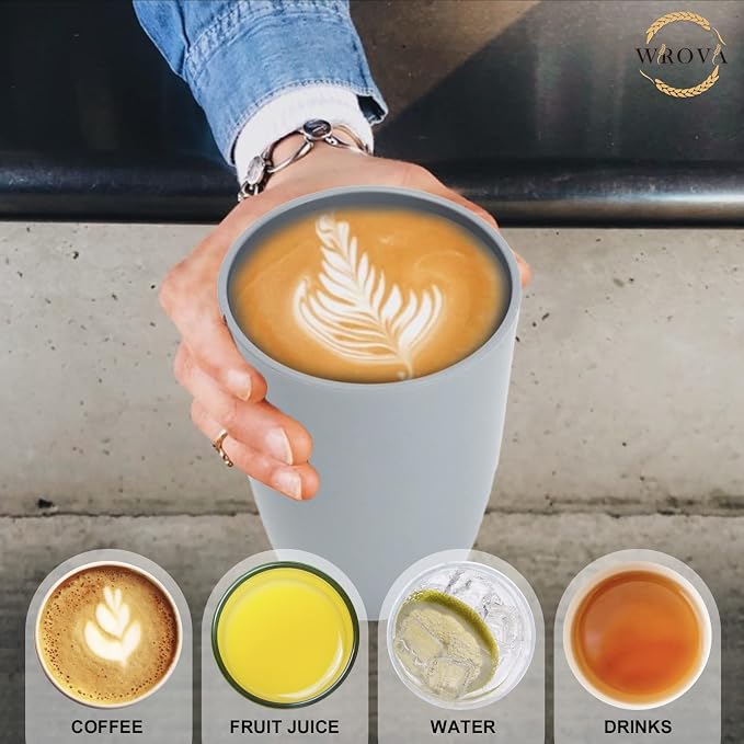 Wrova Wheat Straw Cups 8 PCS Good Alternative to Plastic Reusable Cups 20 oz Unbreakable Drinking Cup Reusable Dishwasher Safe Water Plastic Glasses Light Grey