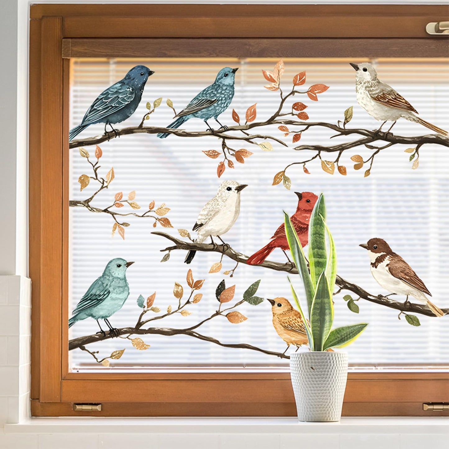 Nature Bird Branch Wall Decals – Removable Tree Branch Stickers with Birds & Autumn Leaves, Vinyl Wall Art Decor for Living Room, Bedroom, or Office