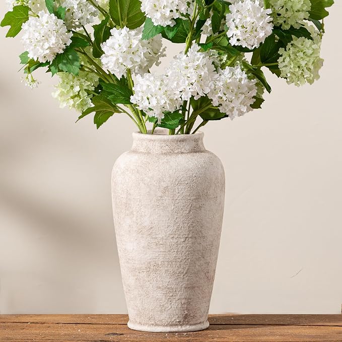Ceramic Large Flower Vase, Rustic Vase Tall Farmhouse Decorative Vase Floral Pottery Vases for Home Decor Table Living Room Entryway Mantel Bedroom Bathroom Kitchen - 11" D