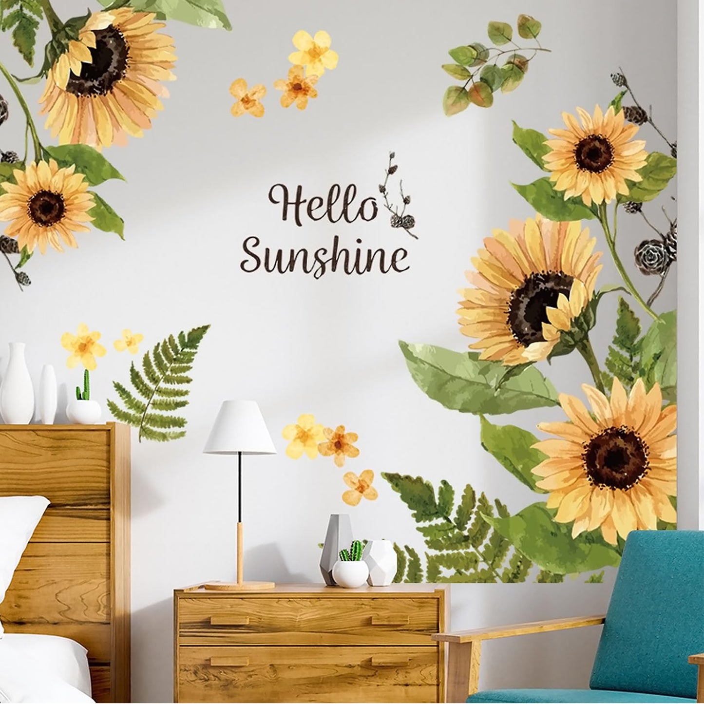 Arawat 2 Set Sunflower Wall Decals Peel and Stick Decor for Living Room, Bedroom, Bathroom, Kitchen - Yellow Flower Vinyl Murals and Stickers