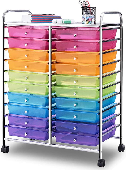 Giantex 20 Drawer Rolling Storage Cart Tools Scrapbook Paper Office School Organizer, Multicolor