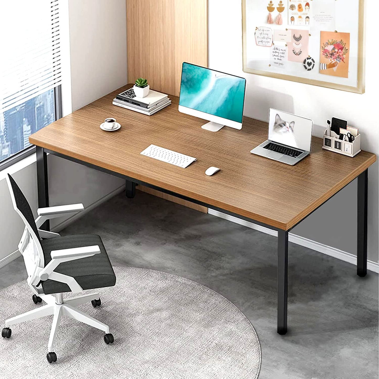 BEST BOARD 60" x 30" Computer Desk, Walnut Wood Grain Home Office Desk with Sturdy Metal Frame, Writing Workstation for Study & Office, Easy Assembly