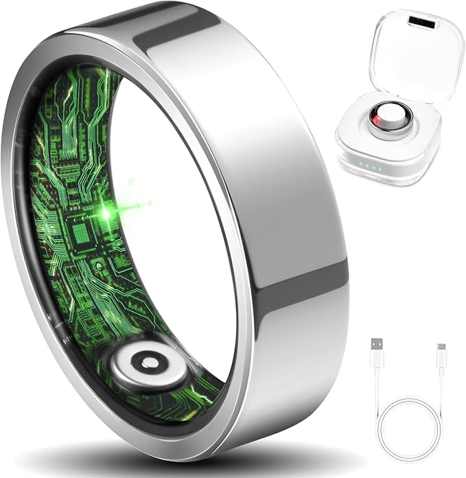 Smart Ring for Women Men Fitness Ring with Step Counting, Heart Rate, Blood Oxygen, Blood Pressure, Sleep Monitoring, IP68 Waterproof for iPhone and Android, No Subscription Fee,Silver 9#