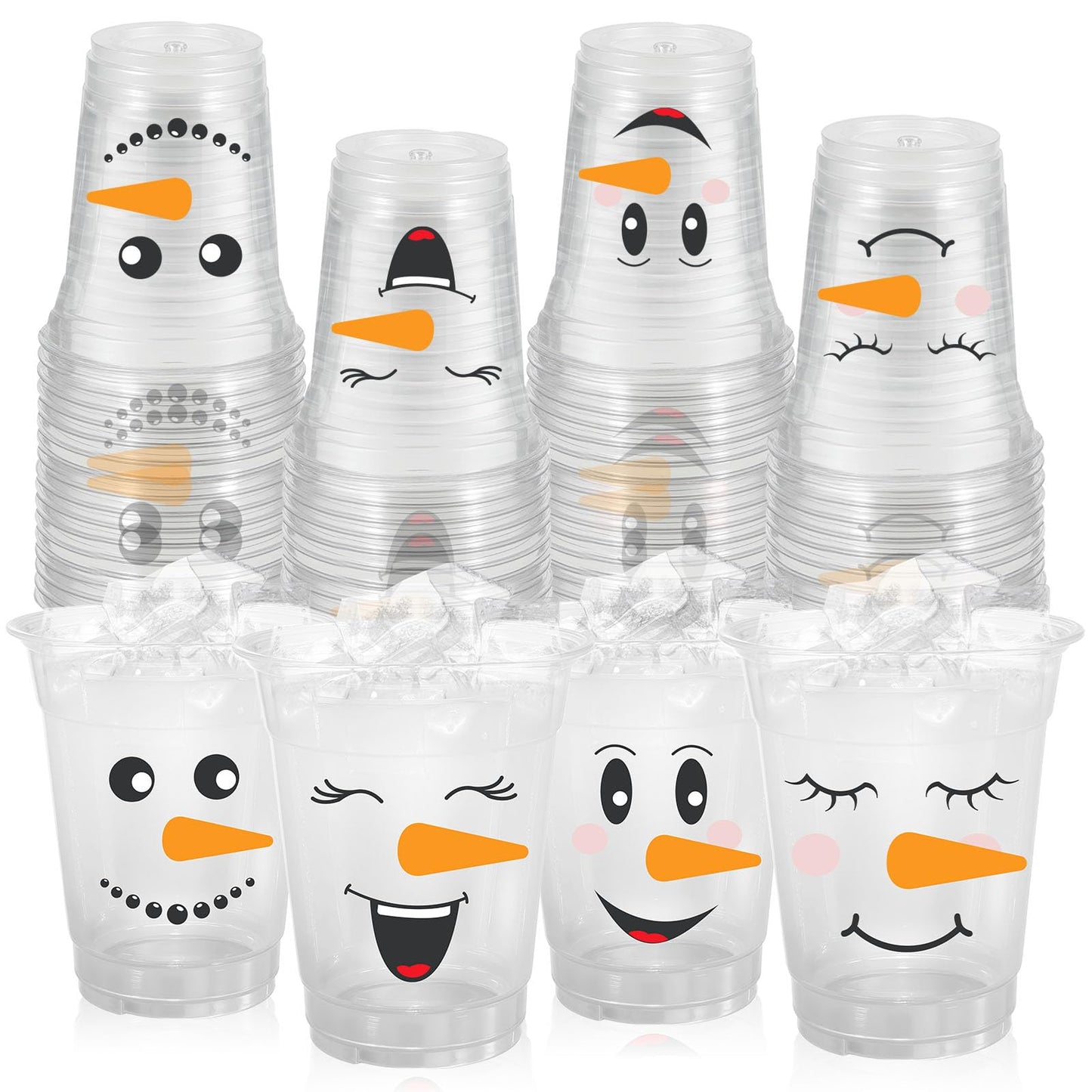 ABURRORI 50 Pcs 12OZ Snowman Plastic cups, Winter Merry Christmas Decorations Snowman Printed Plastic Cups Juice Soda Beverage Party Favors For Xmas Holiday Themed Decorations Supplies