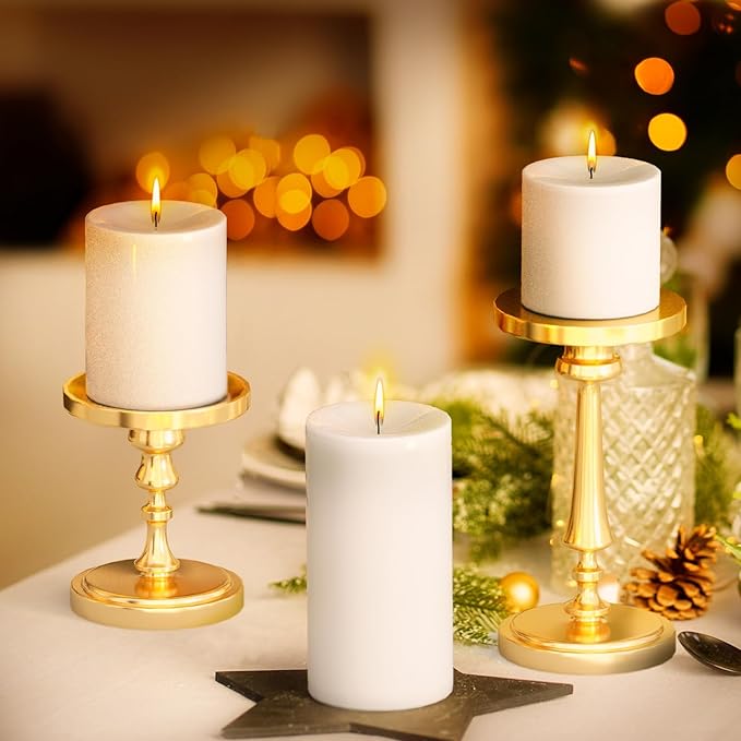 KONNI White Pillar Candles Set of 3, 3"x 6" Unscented Pillar Candles Bulk, 56 Hours Long Burning Candles, Smokeless&Dripless Large Round Candle for Wedding, Home Decoration, Parties, Spas, Dinner