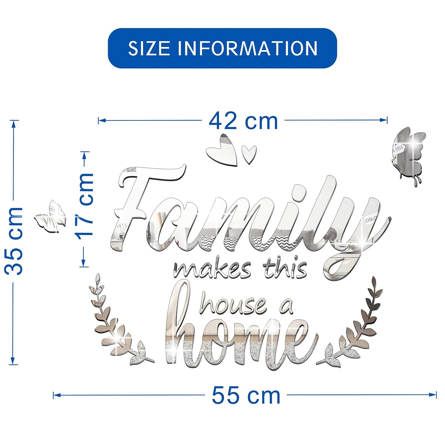 Zonon 3D Acrylic Mirror Wall Decor, Family Mirror Wall Letter Stickers, DIY Removable Family Makes This House a Home Art Decals, Inspirational Quote Decal, for Home Living Room Bedroom(Silver)