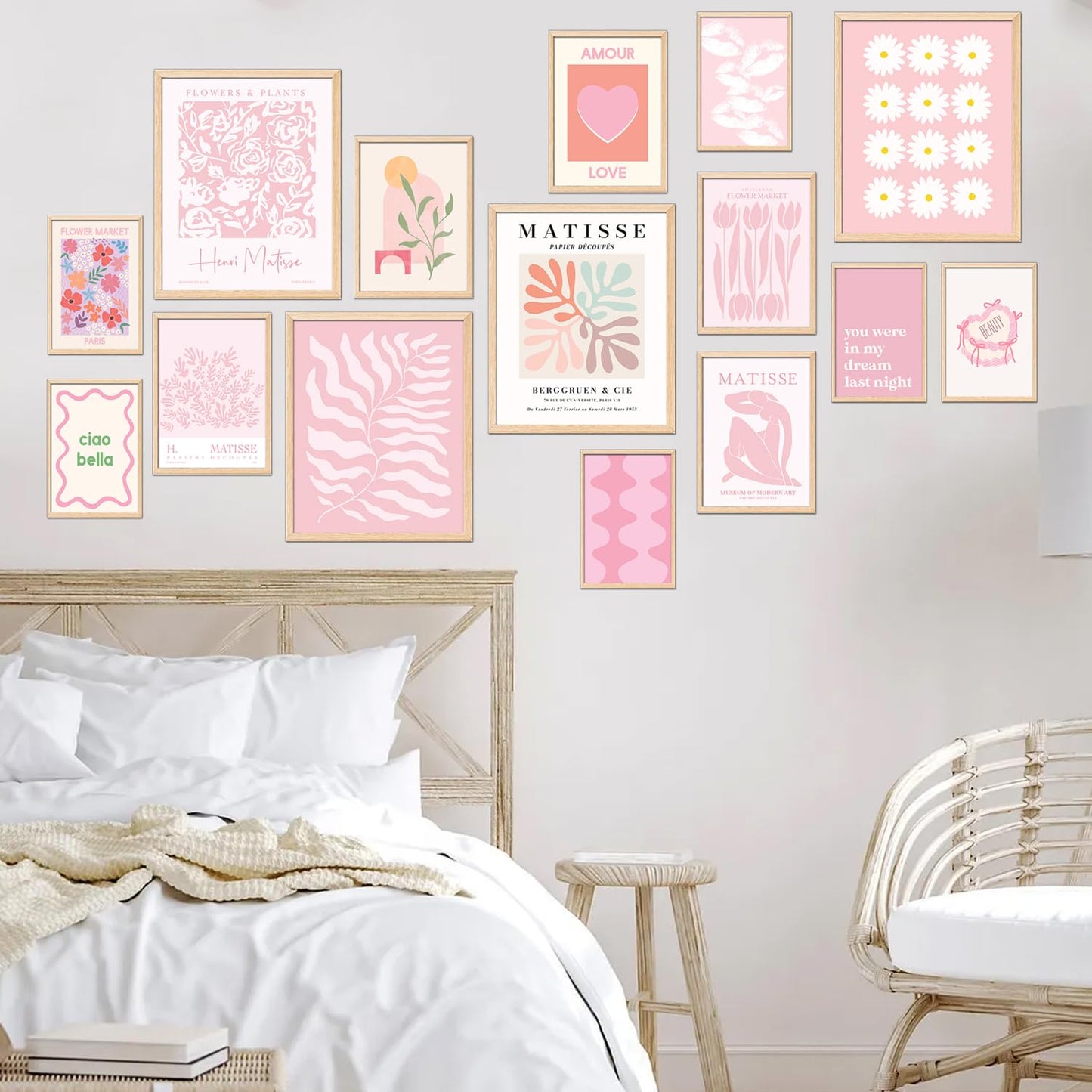 TRAMIN 15 Pcs Pink Wall Decor Aesthetic Pictures, Abstract Danish Pastel Prins, Matisse Wall Art Pink Posters for Room Aesthetic, Light Pink Dorm Wall Decor for College Girls Bedroom (8x10 Unframed)