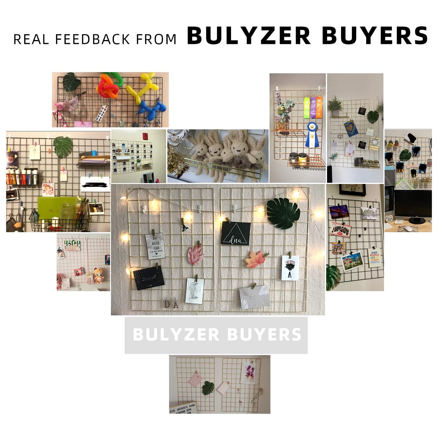BULYZER Grid Wire Board,for Memo Picture Panel Wall Decoration for Room Office Mat Photo Hanging Art Display Frames Desk Storage Organizer,17.3" x 11.8"(2Pack) (Gold)