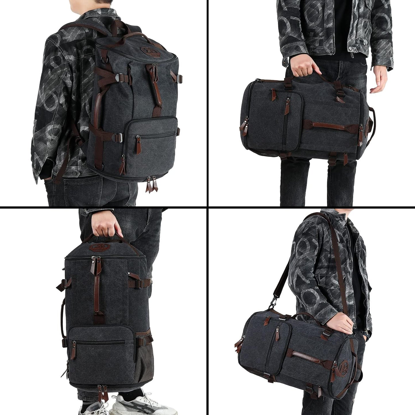 Backpack 4-Way Kalesi Gym Duffle Bag Vintage canvas with Shoes Compartment for travel Sport Hiking laptop (Vintage