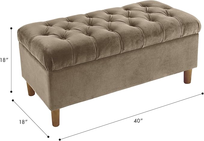 Homepop Home Decor | Tufted Ainsley Button Storage Ottoman Bench with Hinged Lid | Ottoman Bench with Storage for Living Room & Bedroom,Fawn Velvet