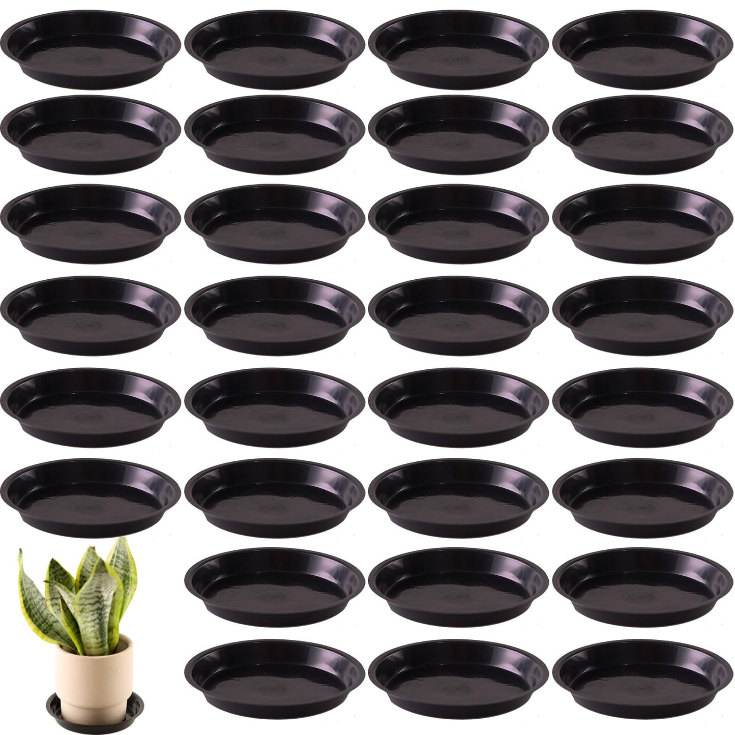 Tulpeed 30 Pack Plant Saucer 8 Inches Plant Trays for Pots Plastic Round Drip Trays Flower Pot Saucers Black Planter Water Tray Plant Drainage Tray, Black