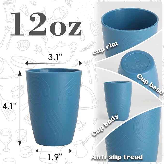 SINOGE Premium Wheat Straw Cups Unbreakable Drinking Glasses | Set of 6 | Alternative to Plastic Cups Reusable Water Glasses Dishwasher and Microwave Safe Drinking Cups 12 oz - MultiColor