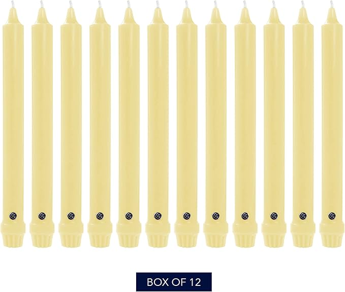 Colonial Candle Unscented Taper Candle, Classic Collection, Limoncello, 10 in, Pack of 12 - Up to 8 Hours Burn