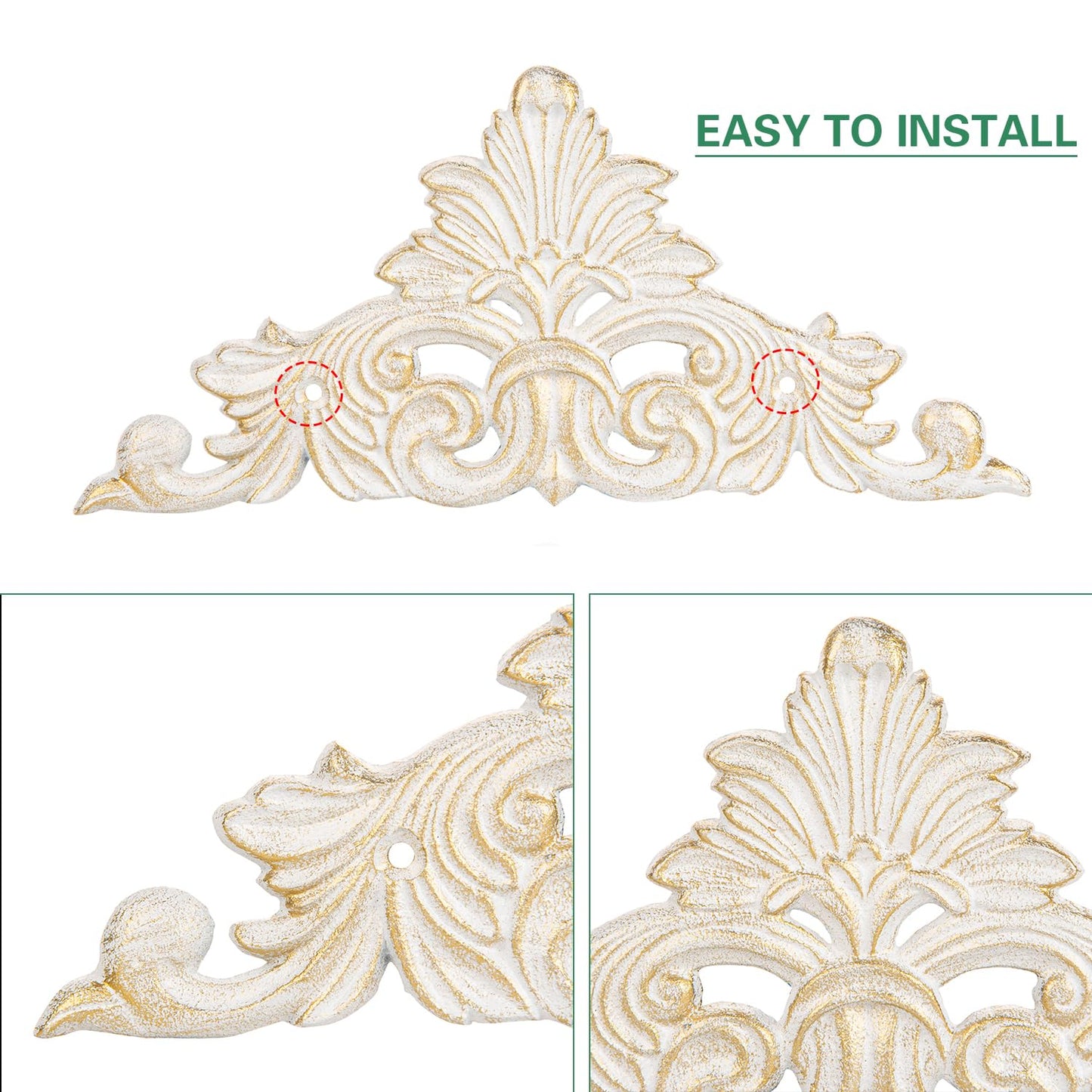 Sungmor Victorian Style Cast Iron Wall Plaque, Antique White Fleur De Lis Design Metal Wall Art Decor - 11.8 Inch Carved Decorative Plaque for Doorway, Fireplace Accent