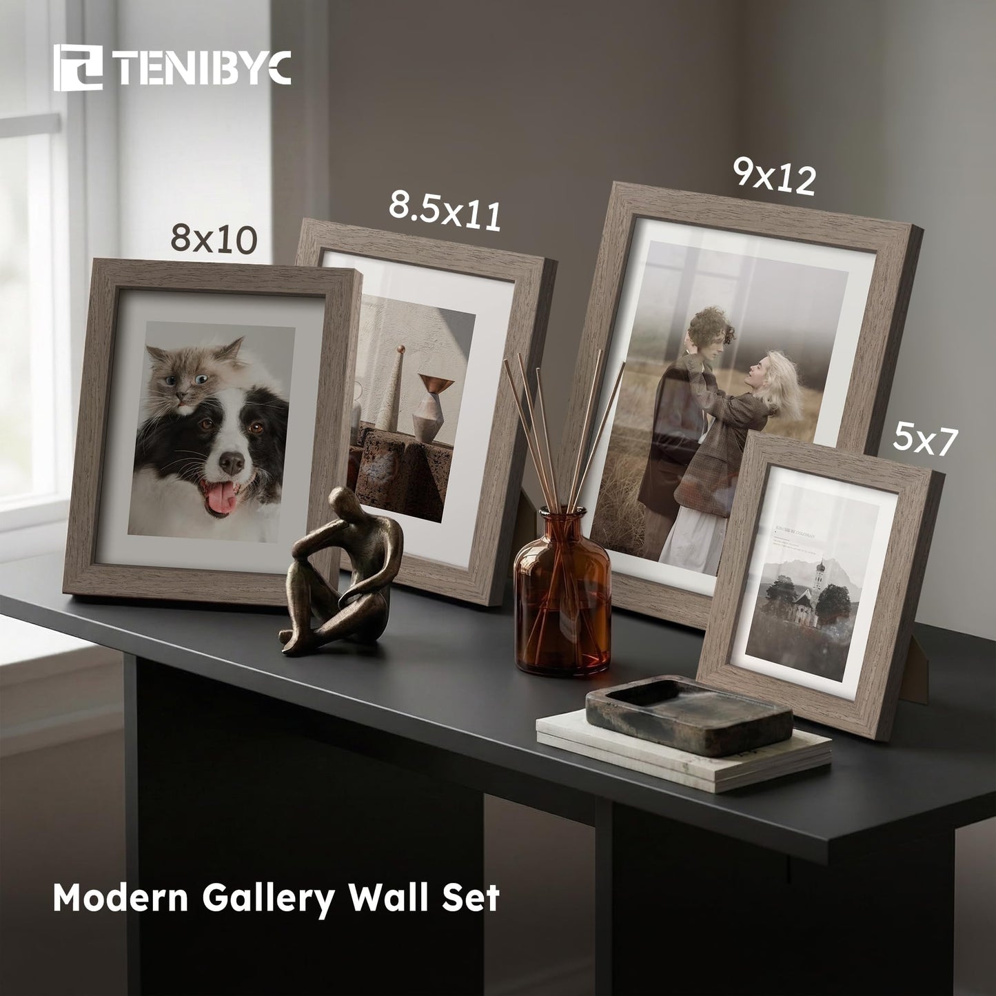 TENIBYC 5x7 Picture Frame 3 Pack with HD Glass - Brown Walnut, Natural Wood Photo Frame, Table Decoration