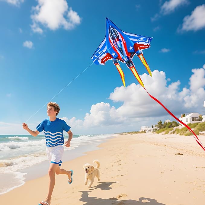 Fighter Jet Kites for Kids & Adults - Durable Airplane Kites for Boys Ages 8-12 & 4-8 with Kite String Reel, Easy Fly Large Outdoor Kite for Beach & Park Activities