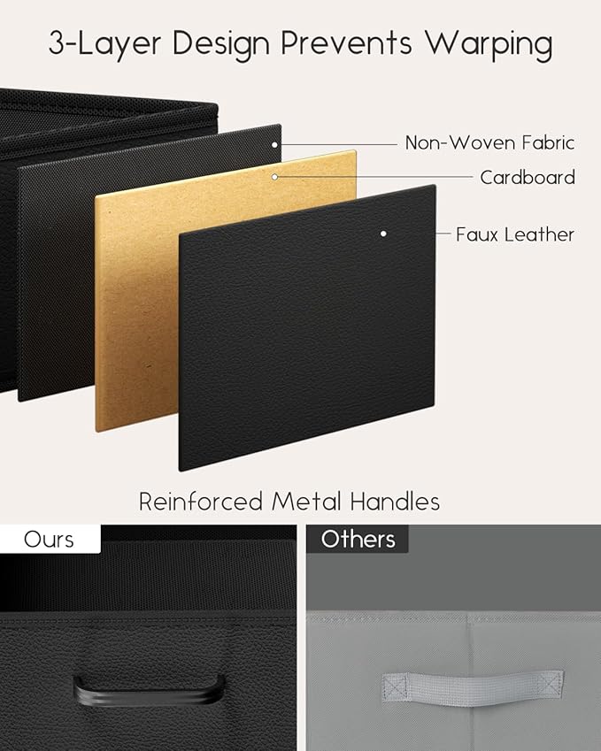 Homsorout Stackable Storage Drawers - 2 Tier Closet Organizer with Metal Frame and Handles, Fabric Dresser with Collapsible Bins for Bedroom, Dorm, Office, Black, 1 Pack