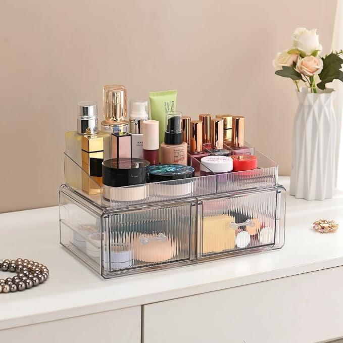 ZHIAI stackable storage drawer, cosmetic acrylic storage box, cosmetics and beauty product storage organizer, suitable for makeup room, bathroom, storage room