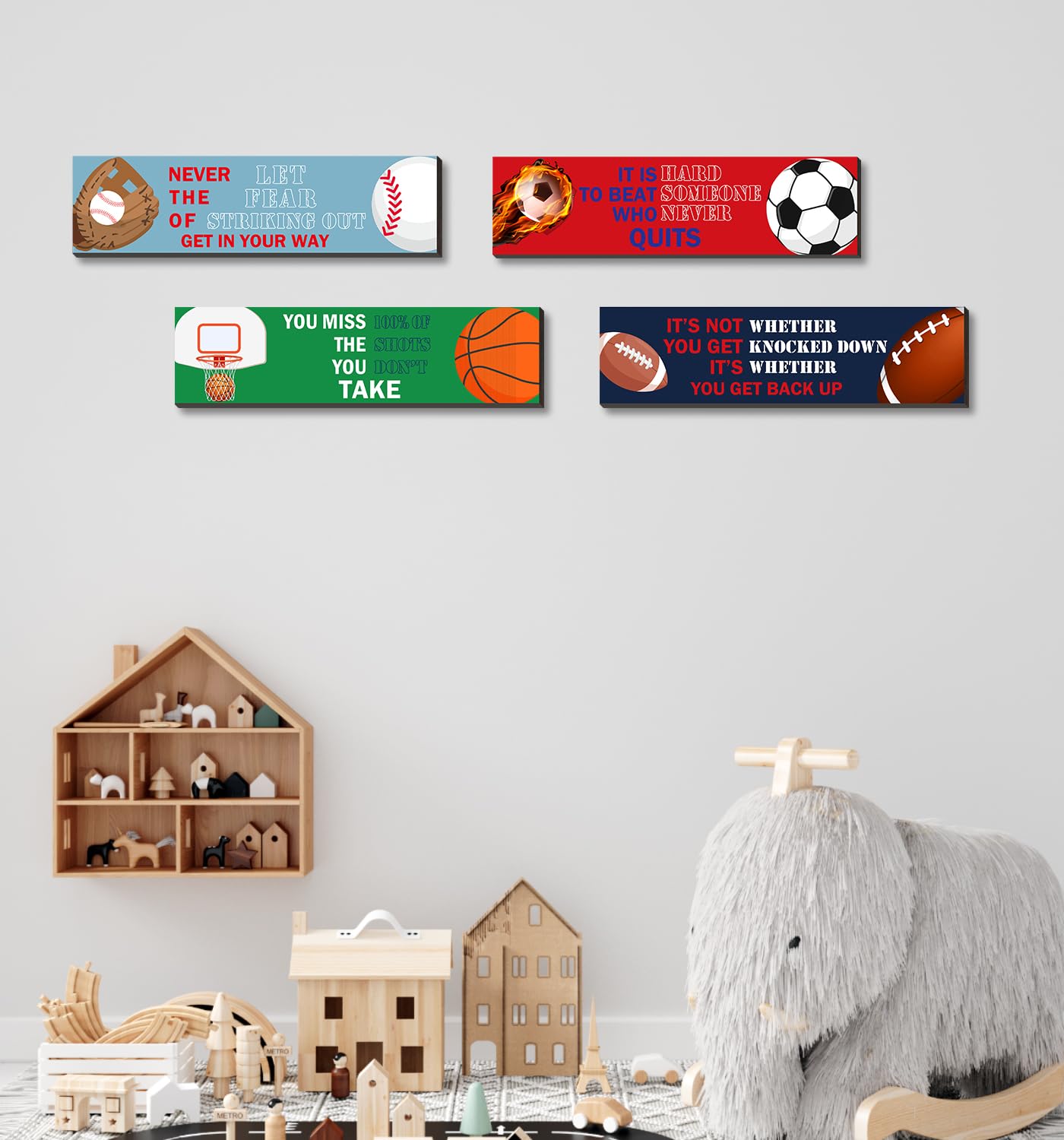 SHLINCO Sport Motivational Quote Wall Art(Pack of 4), Sport Themed for Boy's Bedroom Playroom Classroom Living Room Decoration