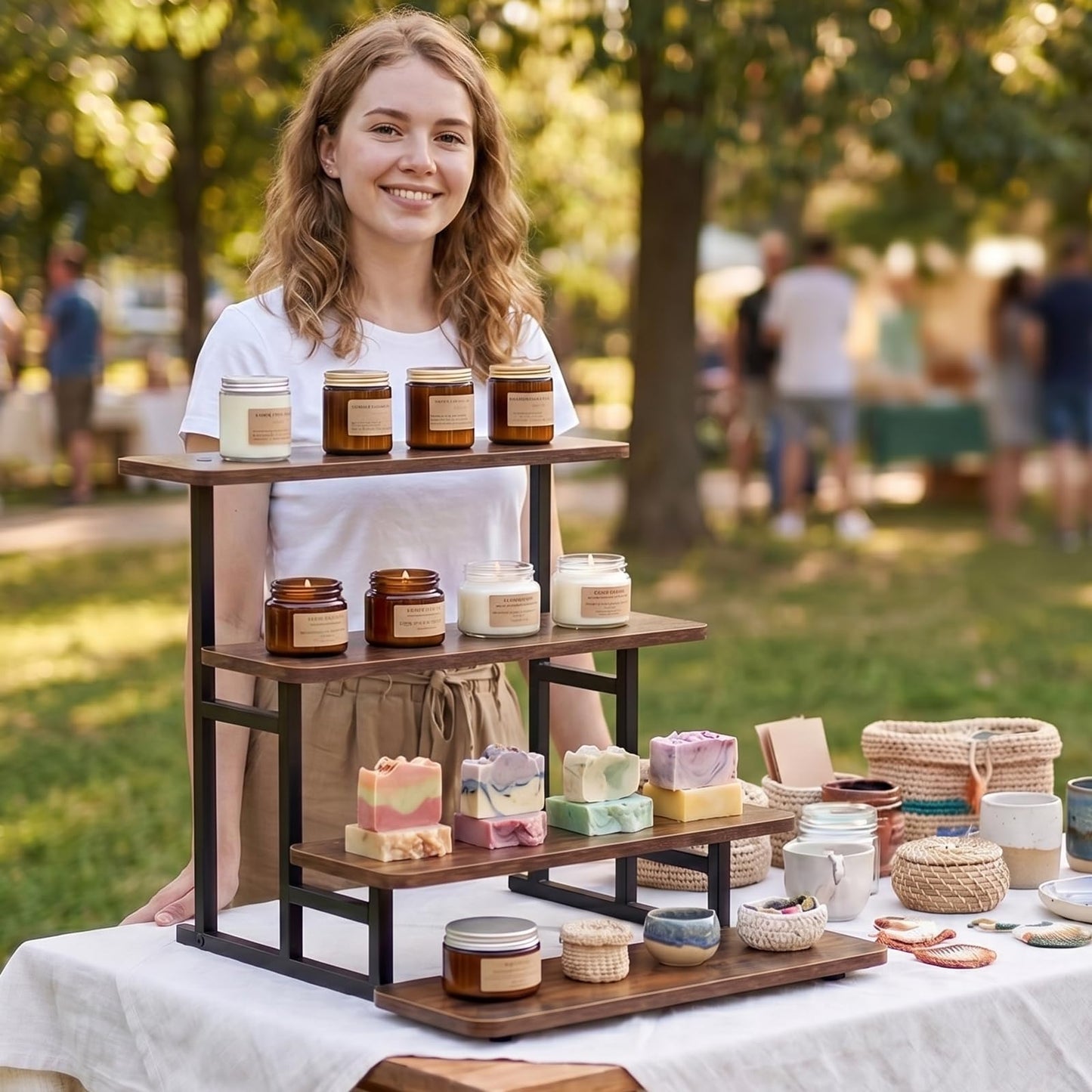 FZGhome Cupcake Stand for 50 Cupcakes 4 Tiered Tray Stand for Food Cookie Wooden Dessert Display Risers for Party Wedding Buffet Stepped Risers Display Stands for Vendor Farmers Market Display, Brown