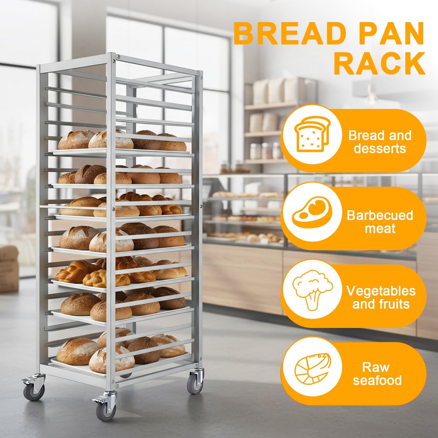 H Bun Pan Rack 18 Tier with Wheels, Commercial Bakery Racking of Aluminum for Full & Half Sheet - Kitchen, Restaurant, Cafeteria, Pizzeria, Hotel and Home