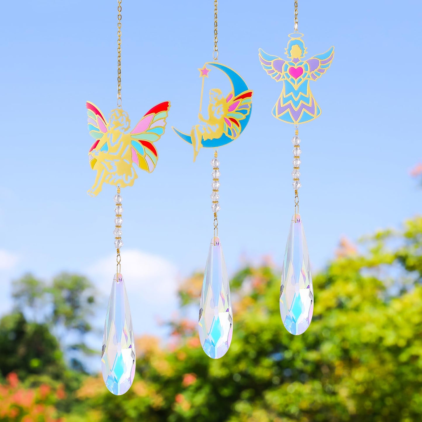 Crystal Sun Catcher Angel Rainbow Maker Hanging Suncatchers Window Decor Christmas Ornaments for Tree Gift for Mom Women Set of 3