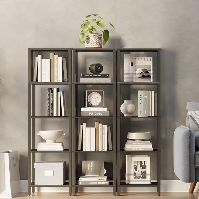 TUTOTAK Bookshelf, 5-Tier Tall Book Shelf, Narrow Bookcase for Small Space, DIY Stackable Bookshelf, for Living Room, Office, Study, Entryway, Industrial, Black BS01BK005