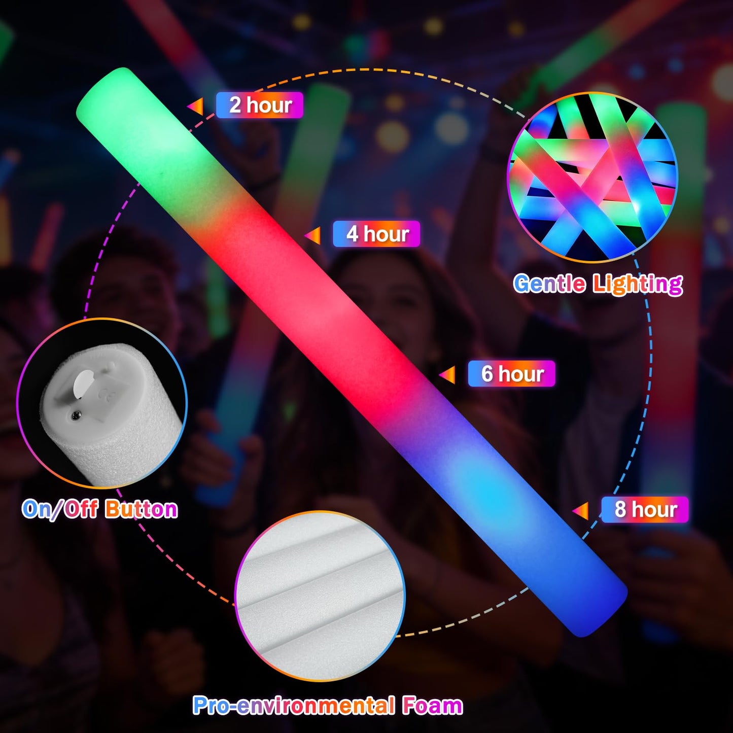 SHQDD 56PCS Foam Glow Sticks Bulk, Light up Foam Sticks with 3 Modes of Color Flashing, Glow Sticks Party Pack, Light up in the Dark Party Supplies for Wedding, Concert, New Year, Halloween