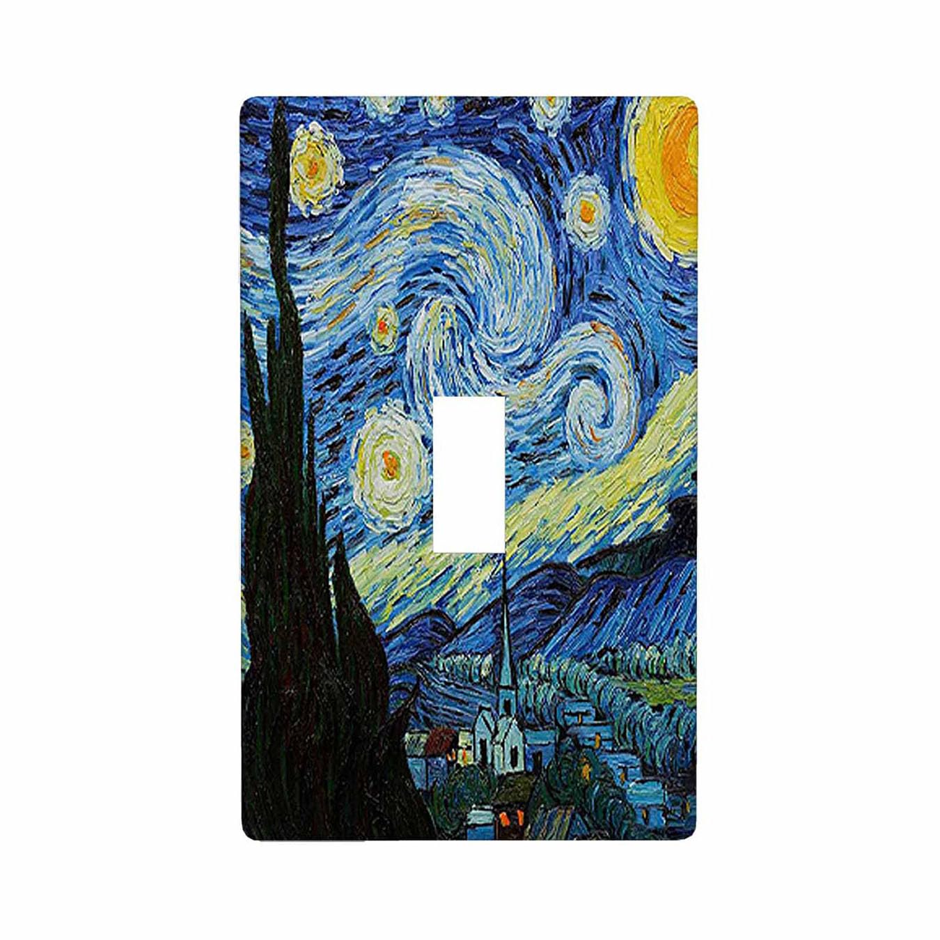 Moslion Starry Night Single Toggle Wall Plate Van Gogh Oil Painting Arts Farmhouse Sky Moon Light Switch Outlet Cover Plug Decor Home Office Living Room