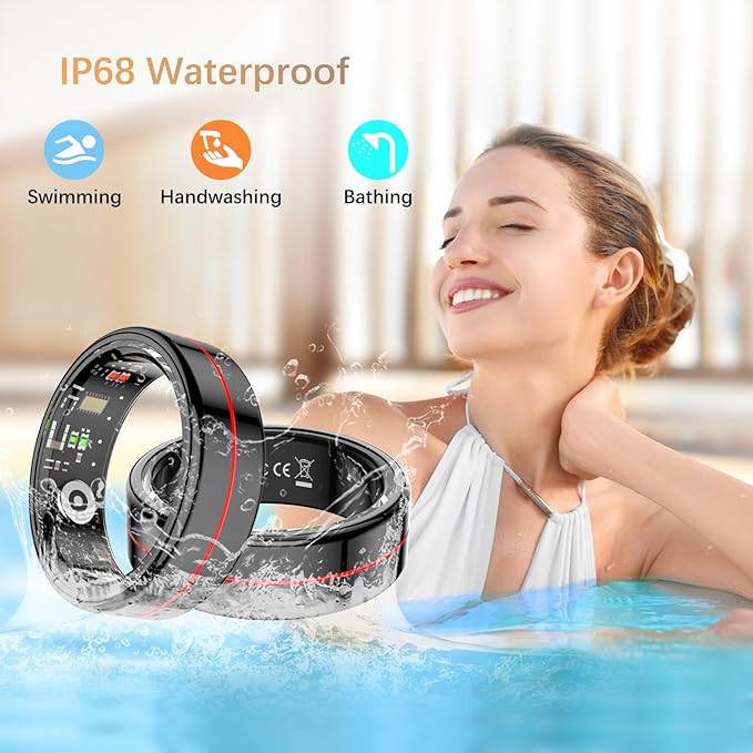 Fit Ring, Smart Health Rings for Women Men with Heart Rate,Blood Oxygen,HRV,Stress Level, Sleep Monitor, Step Tracker, No Subscription Fee, IP68 Waterproof Smart Ring for iphone &Android (Black, 10#)