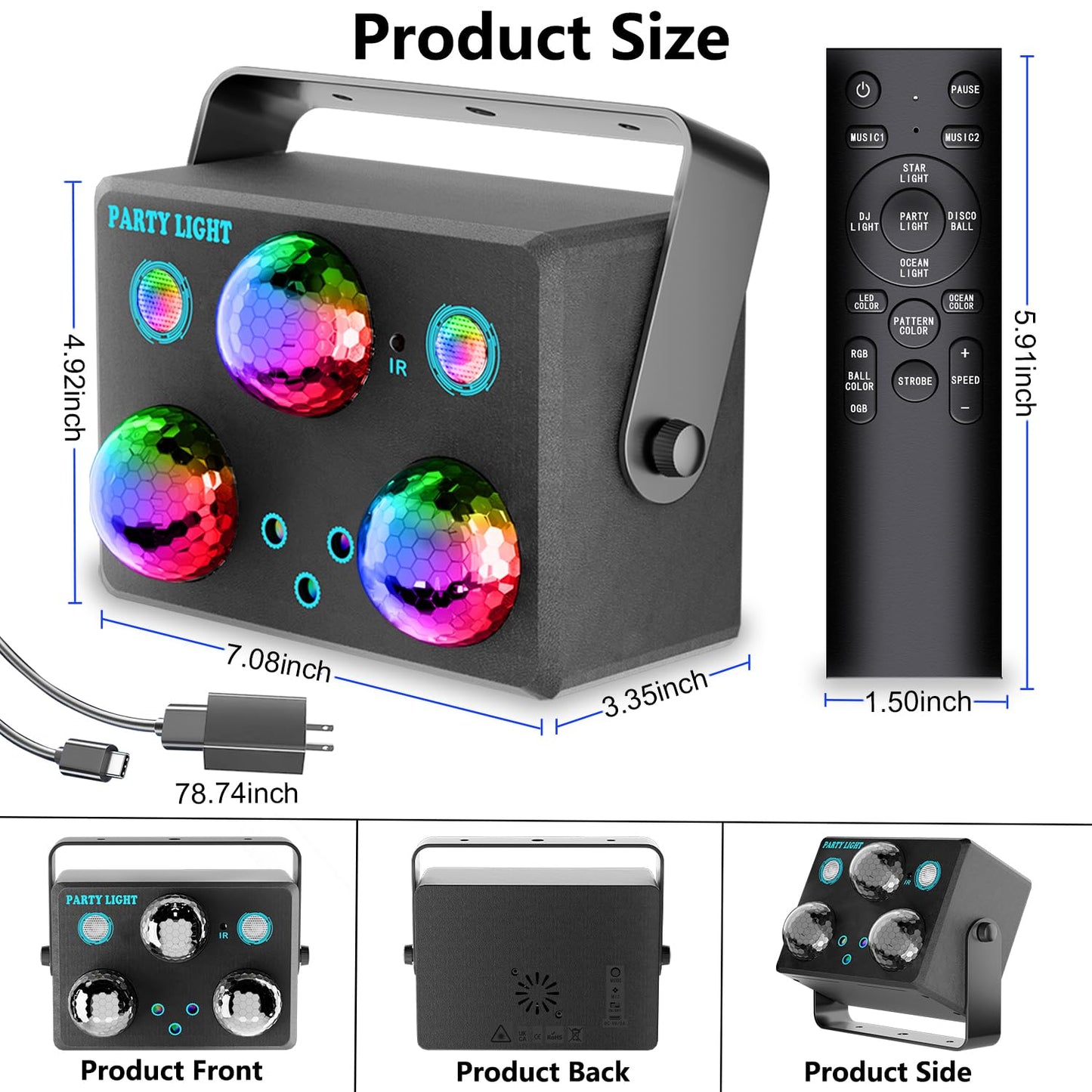 Disco Ball Party Lights,Pro 6 in 1 Disco Lights Sound Activated Dj Strobe with RGB&OGB Disco Balls,Laser Light Show,Ocean Lamp,Star Projector,2 RGB LEDs-Perfect for Disco Glow Party Rave Dance