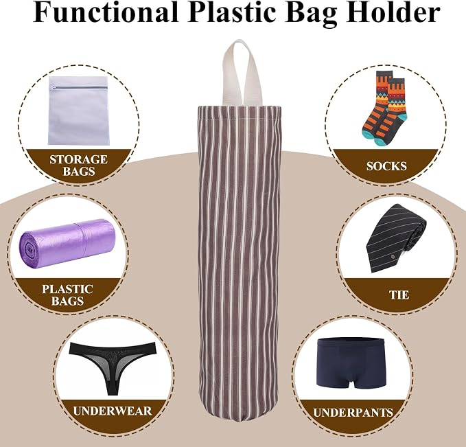 TOGETRUE Plastic Bag Holder, Wall Mount Grocery Bag Holder, Reusable Trash Bag Organizer for Home Kitchen Pantry Decor (Brown-White)