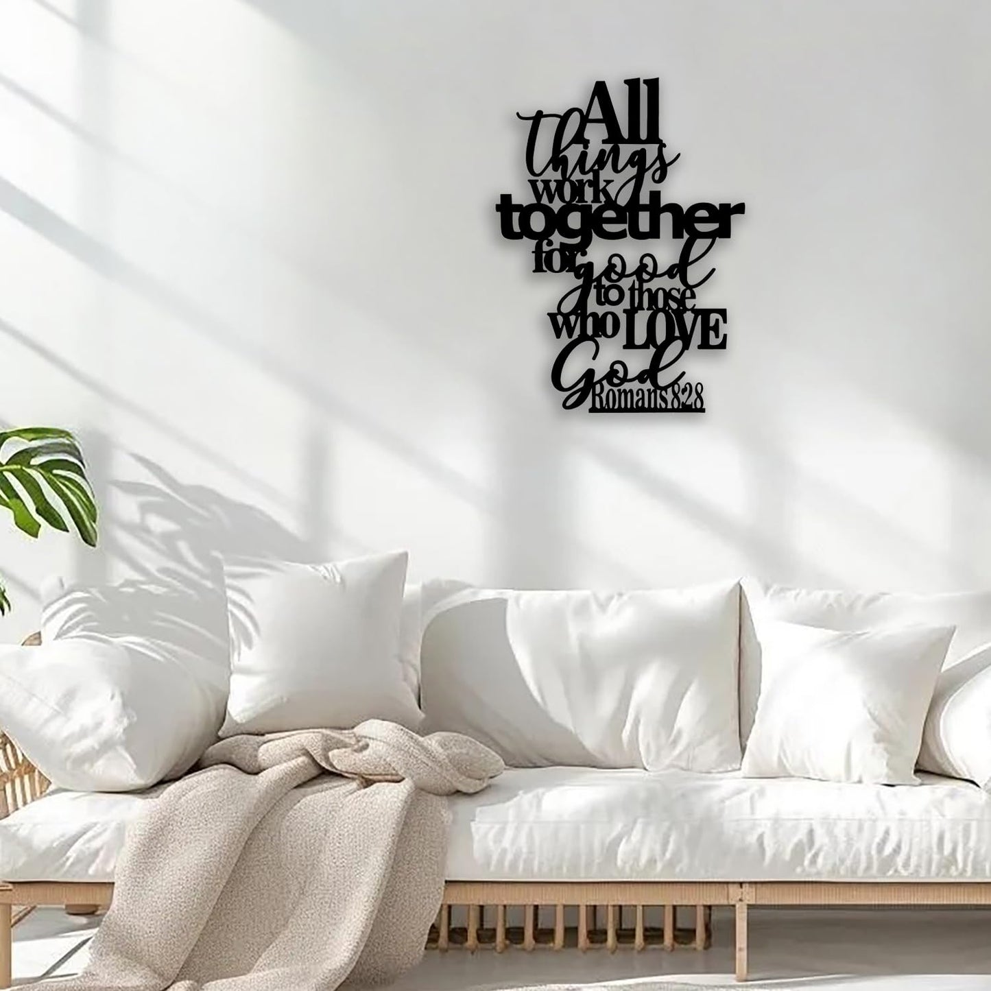 OPTYBVFD Romans 8 28 Metal Wall Decor - Inspirational Room Decor Christian Scripture Motivational Wall Art Home Decor for Living Room, Bedroom, Dining Room, Bathroom, Office (Black)