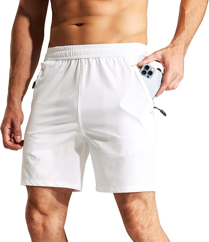 MIER Men's Quick Dry Running Shorts with Zipper Pocket, Elastic Waist Athletic Workout Exercise Fitness Shorts, 7 Inch