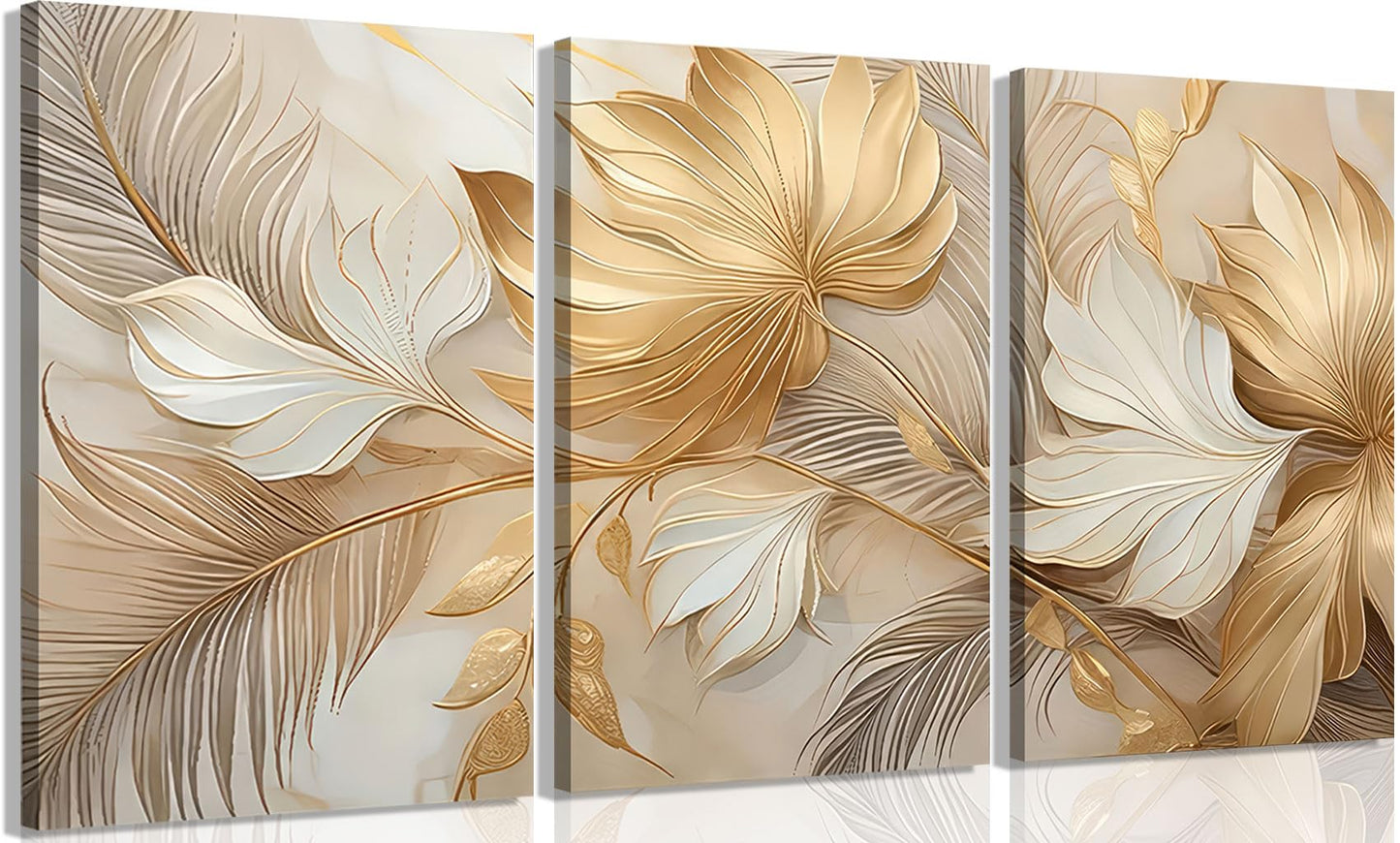 Modern Abstract Gold Botanical Canvas Wall Art Fashion Plants Wall Decor Pictures Leaf Light Luxury Poster Prints Flowers Painting Artwork for Living room Office Decoration 12x16in Frame