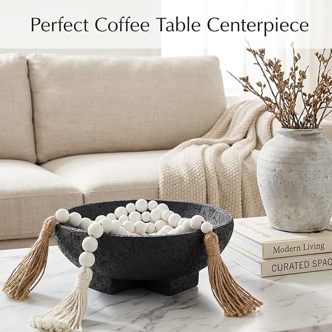 FESTGLOX Black Decorative Bowls, Large Pedestal Fruit Bowl for Kitchen Counter, Resin Key Bowl for Entryway Table, 9 Inch Modern Candy Bowl for Coffee Table Centerpiece
