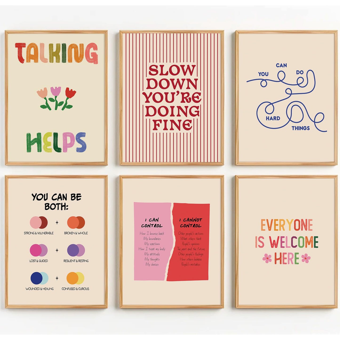 Mental Health Office Wall Decor Therapy Wall Art Mental Health Canvas Posters Motivational Inspirational Quotes Pictures Boho Positive Artwork for Counseling Office Classroom 8x10 Inch Unframed 6Pcs