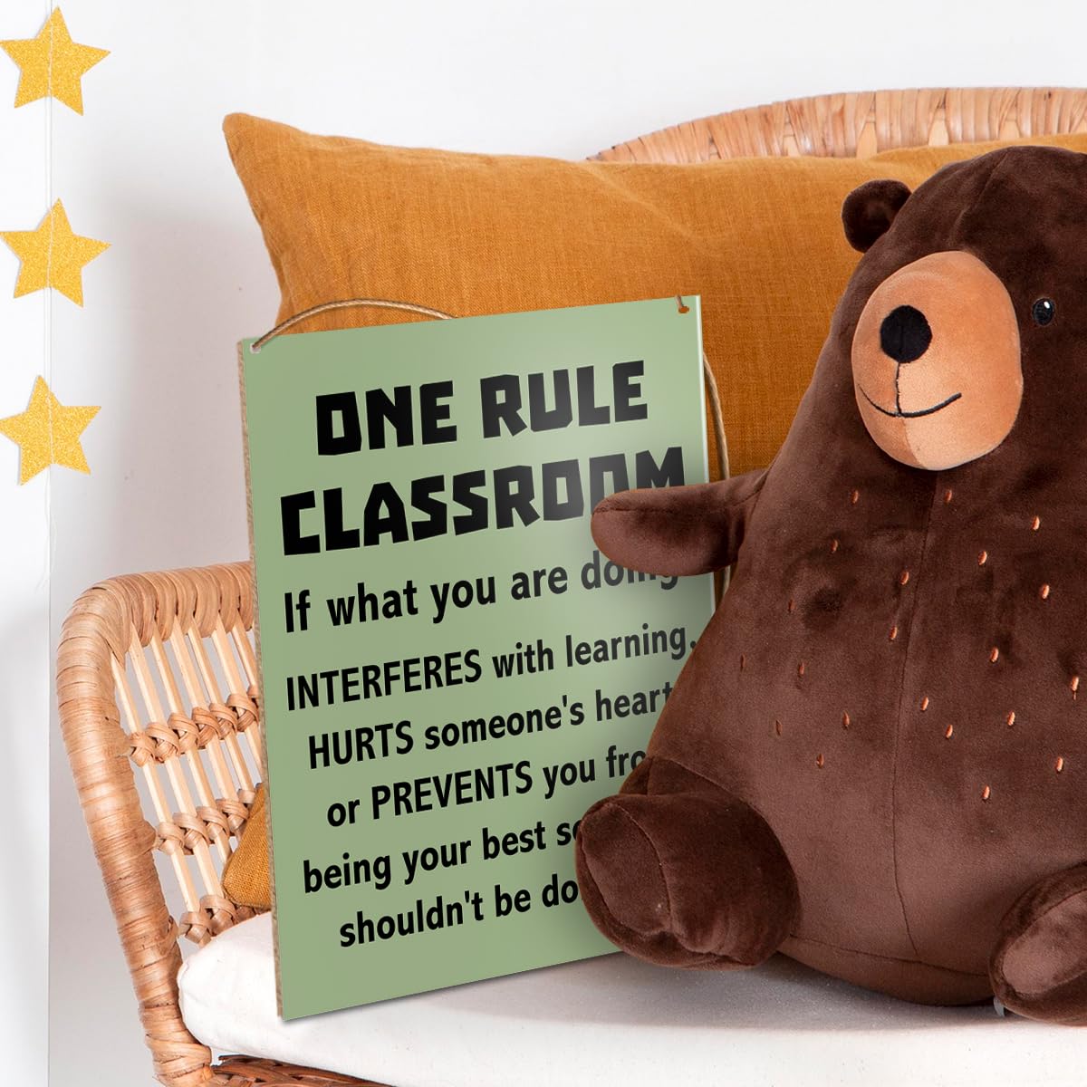 UDNADKEX Classroom Wall Sign Hanging Decor, One Rule Classroom, High Middle School Classroom Positive Wooden Decor Teacher Sign Back to School Decoration