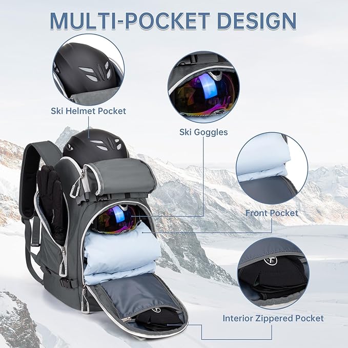Ski Boot Bag, 50L Ski Boot Travel Backpack for Skis, Snowboard & Accessories, Waterproof Padded Ski Boot Bag Backpack