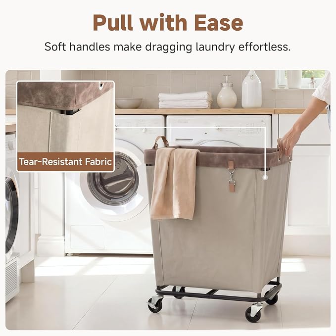 StorageWorks 210L Laundry Basket with Wheels, Extra Large Rolling Hampers for Clothing Organizer, Dirty Clothes Basket for Hotel, Home, Closet, Dorm, Light Khaki