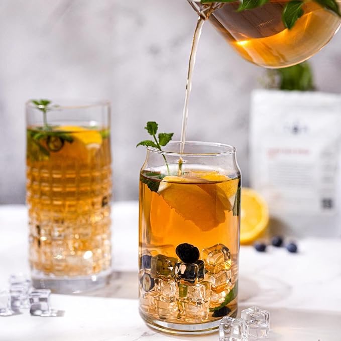 Le'raze Set of 10 Patented Can Shaped® Drinking Glasses - 16oz Clear Irish Glass Cups for Margarita, Cocktails, Iced Coffee, Tea, Soda, Whiskey, Water and Beer.
